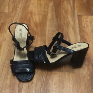 Cushion Walk by Avon Black Snakeskin Print Block Heel Sandals Size 6